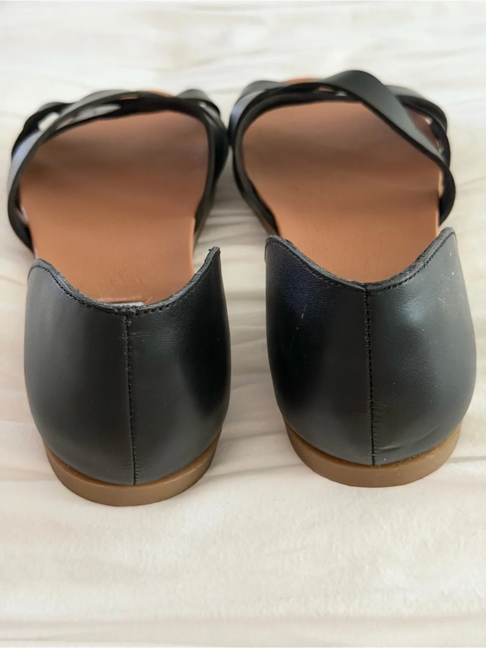 Steve Madden Black Leather Strappy D’Orsay Flat Sandals Size 7